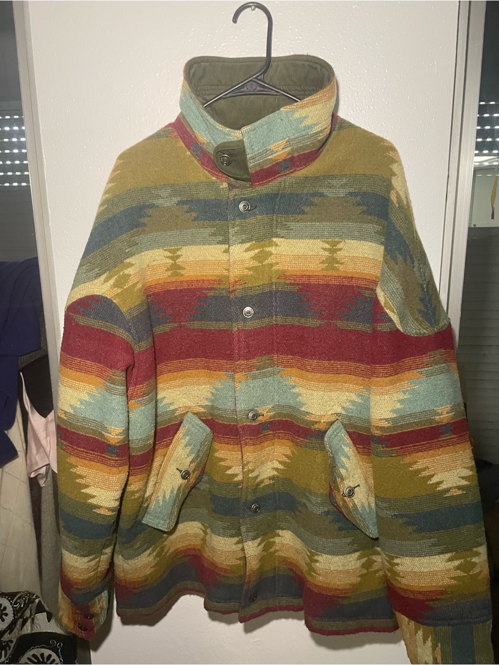 Vintage UNIONBAY Wool Blend Multicolor Southwestern Aztec Stripe Field Jacket